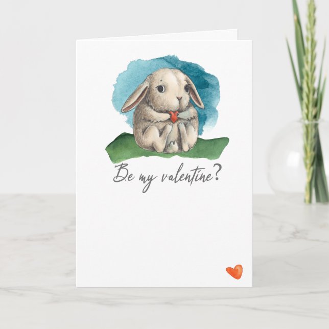 Be my valentine cute bunny rabbit and heart card (Front)