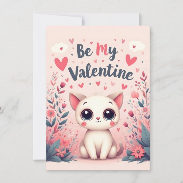 Be My Valentine Cute Cat Illustration (Front)