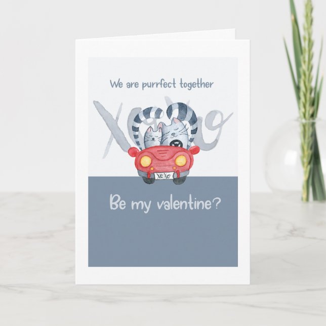 Be My Valentine Cute Cats Purrfect Together Holiday Card (Front)