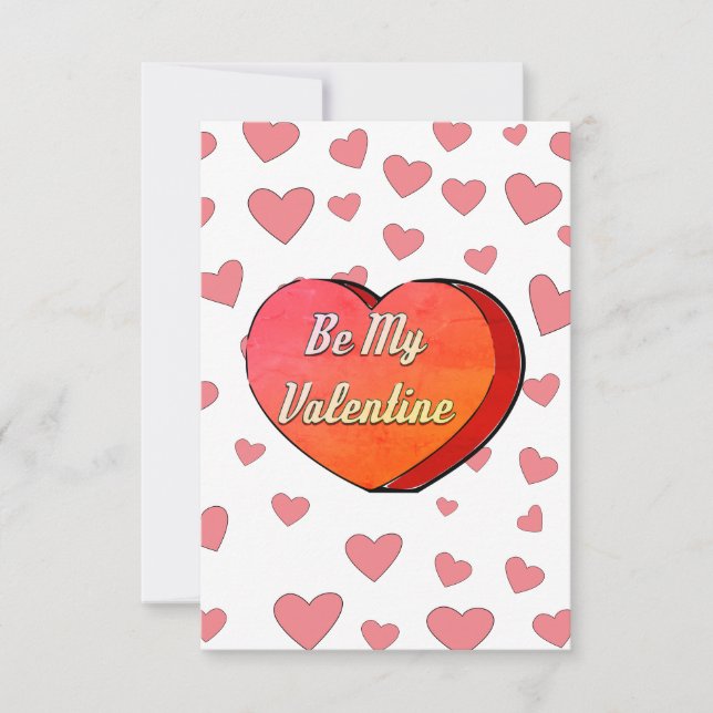 Be My Valentine Cute Heart Candy Drawing Card (Front)