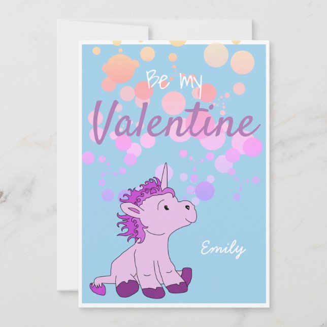 Be my Valentine Cute Unicorn Valentine`s Day Card (Front)