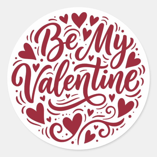 Be My Valentine Dark Romantic Red Script Black Classic Round Sticker (Front)