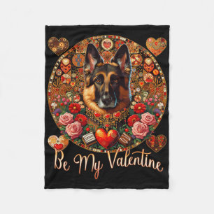 Be My Valentine' Dog Flower Red Heart Day- German Fleece Blanket