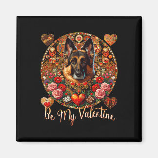 Be My Valentine Dog Flower Red Heart Day- German S Magnet
