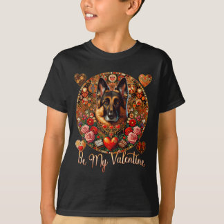Be My Valentine Dog Flower Red Heart Day- German S T-Shirt
