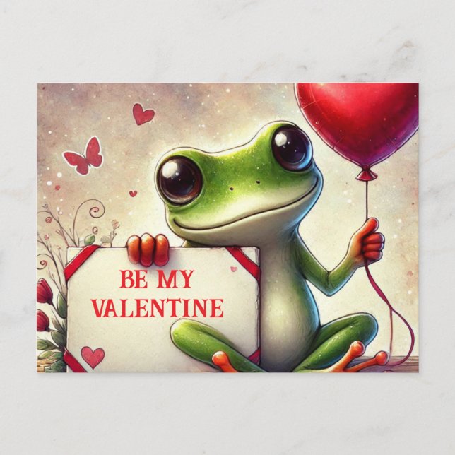 Be My Valentine Frog Postcard (Front)