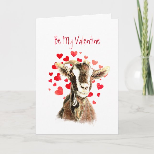 Be My Valentine From Old Goat Loves You Humour Holiday Card (Front)