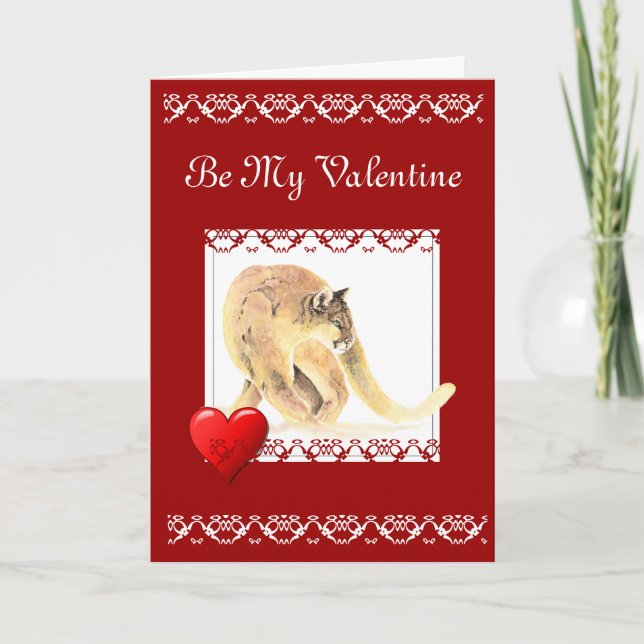 Be my Valentine Grow Old with Me Quote Cougar Holiday Card (Front)