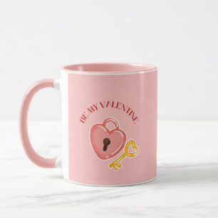 Be My Valentine Heart Lock and Key Pink Mug