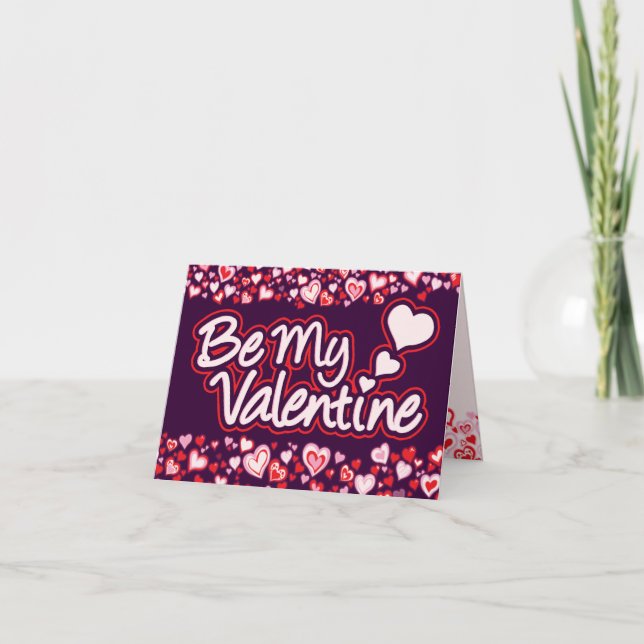 Be My Valentine hearts red pink purple  Holiday Card (Front)