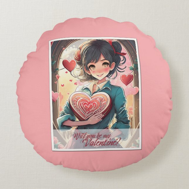 Be My Valentine in Manga Style 31470 Round Cushion (Front)