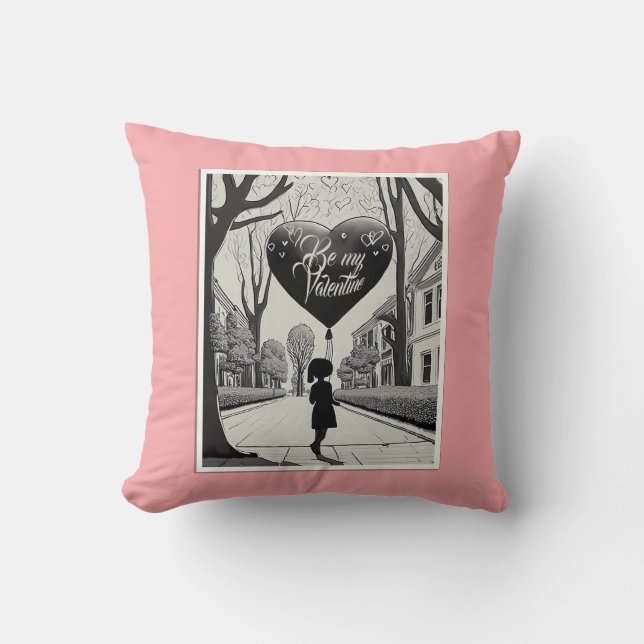 Be My Valentine in Manga Style Monochrome 1617 Cushion (Front)