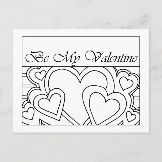 Be My Valentine Line Drawing Postcard (Front)