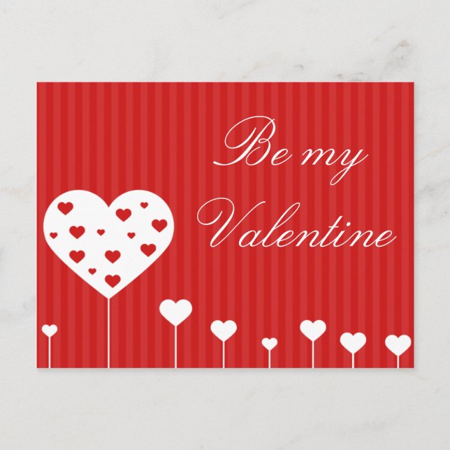Be my Valentine Lovely Red White Hearts Holiday Postcard (Front)