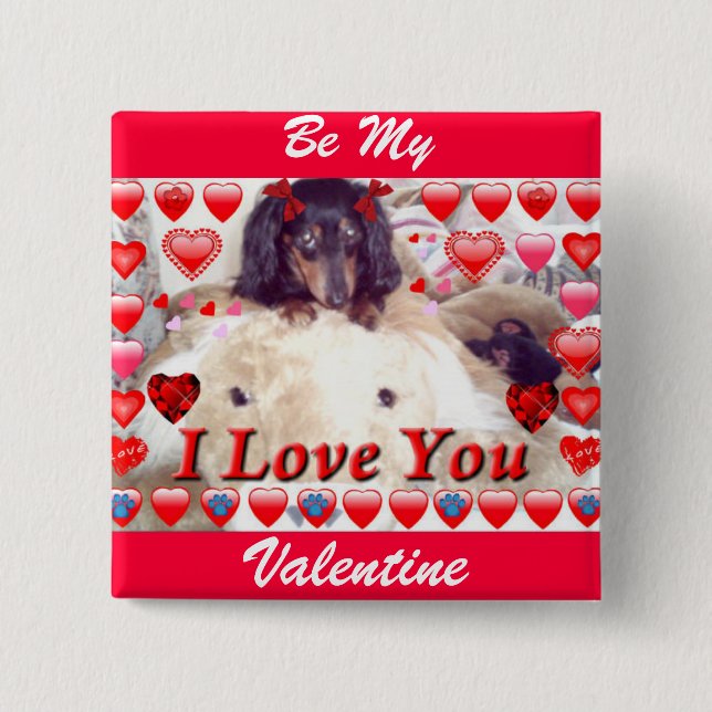 BE MY VALENTINE MINI DACHSHUND BUTTON - GIFTS (Front)