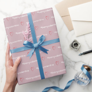 Be My Valentine Minimal Pink Hearts Monogrammed Wrapping Paper