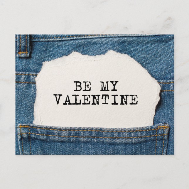 Be My Valentine Modern Blue Denim Jeans Holiday Postcard (Front)