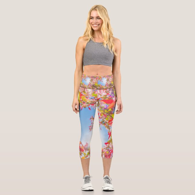 Be my Valentine Nature blooms Heart flowers Love  Capri Leggings (Front)