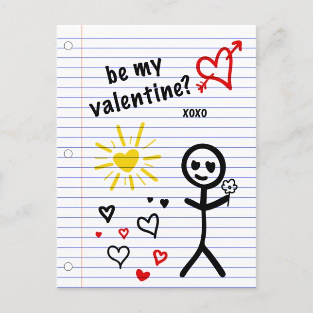 be my valentine notebook paper sketches postcard (Front)