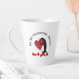Be My Valentine - Penguin and Red Heart Latte Mug