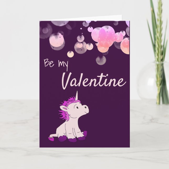 Be my Valentine Pink Cute Unicorn Valentine`s Day Holiday Card (Front)