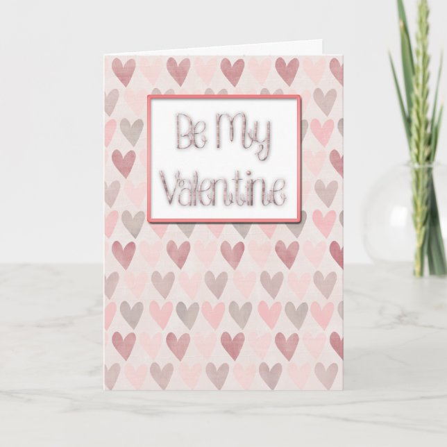 Be My Valentine - Pink Hearts Holiday Card (Front)