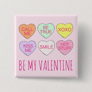 Be My Valentine Pink Pastel Love Sweet Candy Heart 15 Cm Square Badge