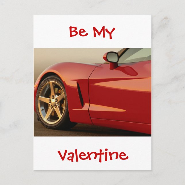 Be My Valentine Red Corvette Holiday Postcard (Front)