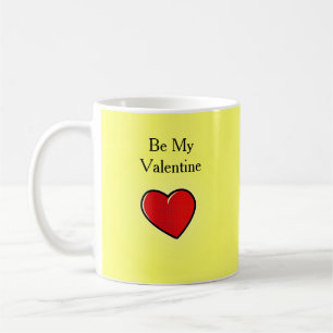 Be my valentine red heart on yellow coffee mug