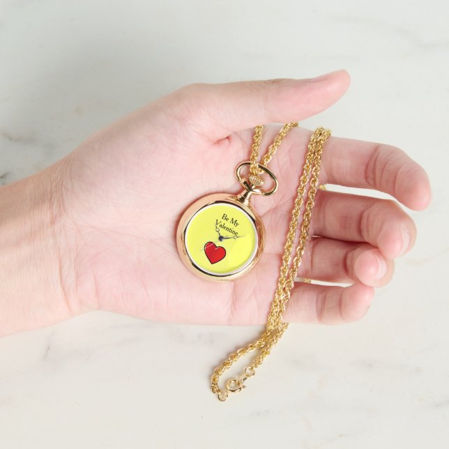 Be my valentine red heart on yellow watch (Hand)