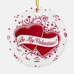 Be My Valentine! Red Hearts Ceramic Ornament
