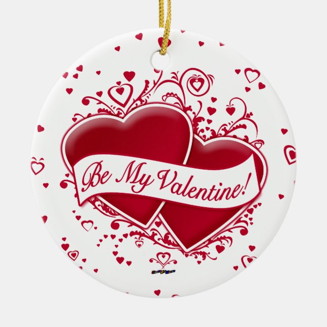 Be My Valentine! Red Hearts Ceramic Ornament (Front)