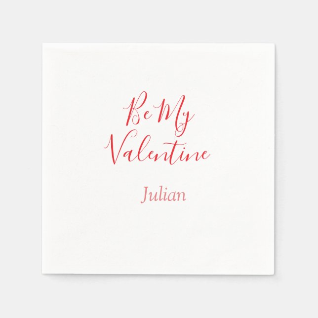 Be my valentine red name elegant love couple  napkin (Front)