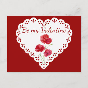 Be My Valentine Red Poppy Flower Heart Postcard