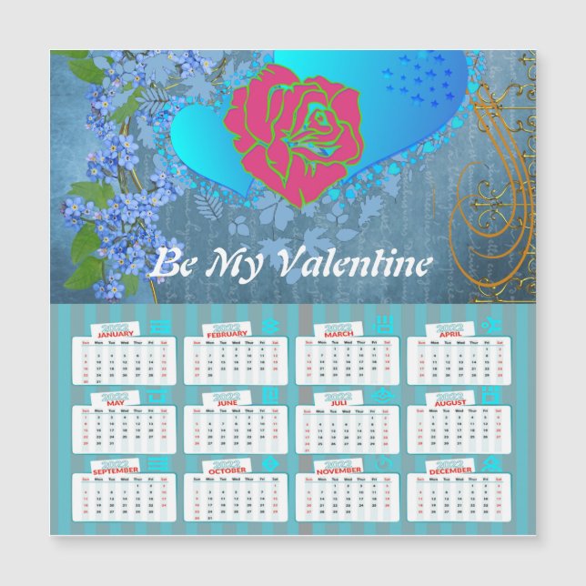 Be My Valentine Romantic Rose Sweeping Heart Blue  (Front)