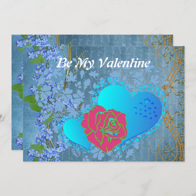 Be My Valentine Romantic Rose Sweeping Heart Card (Front/Back)