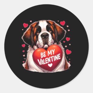 Be My Valentine Saint Bernard Dog Heart  Classic Round Sticker