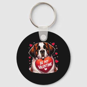 Be My Valentine Saint Bernard Dog Heart Key Ring