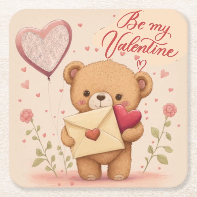 Be my Valentine     Square Paper Coaster (Front)
