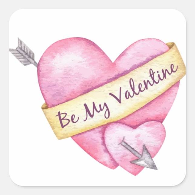 Be My Valentine Square Sticker (Front)