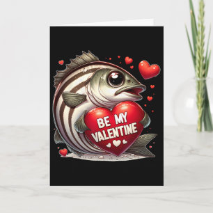 Be My Valentine Striped Byss Fish Heart  Card