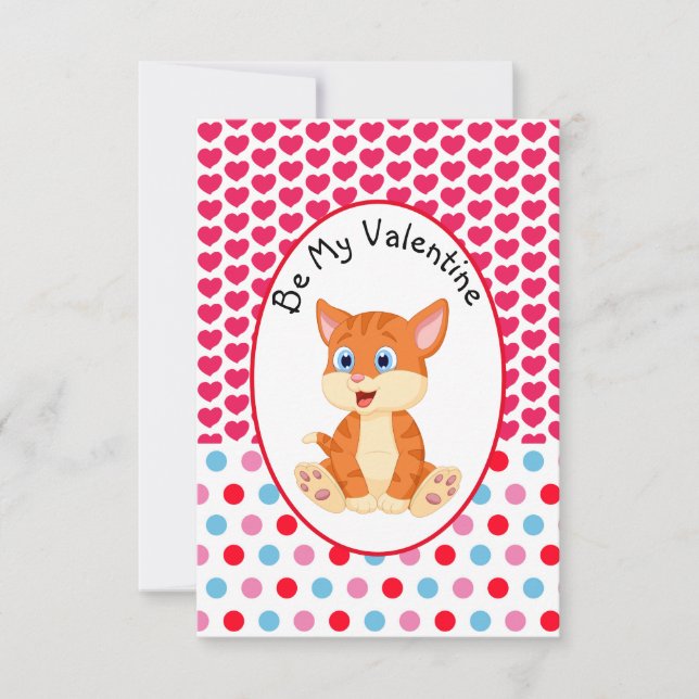 Be My Valentine Striped Kitten Child's Card (Front)