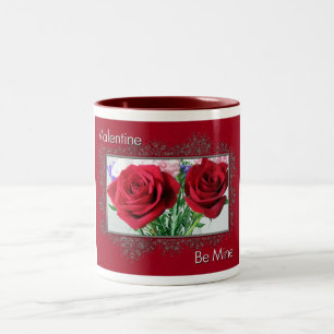 Be My Valentine Twin Roses Two-Tone Coffee Mug
