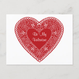 Be My Valentine Vintage Lace Heart Postcard