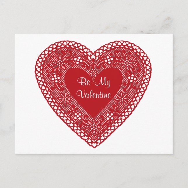 Be My Valentine Vintage Lace Heart Postcard (Front)