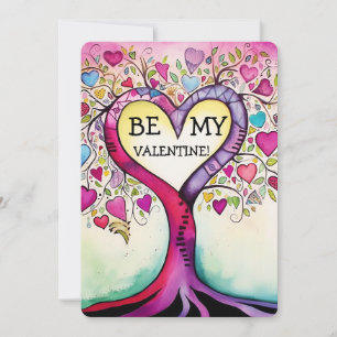 Be My Valentine Watercolor Heart Tree Holiday Card