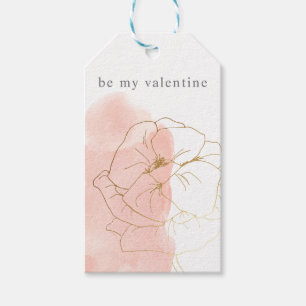 be my valentine watercolor paint gold foil flower gift tags