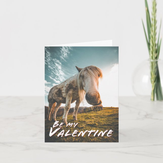 Be my Valentine with looking Horse Card (Front)