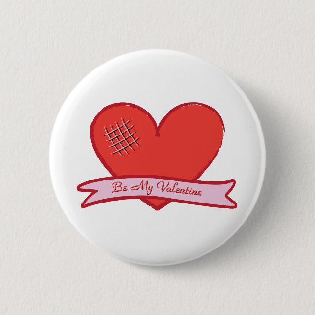 Be my valentine with red heart 6 cm round badge (Front)