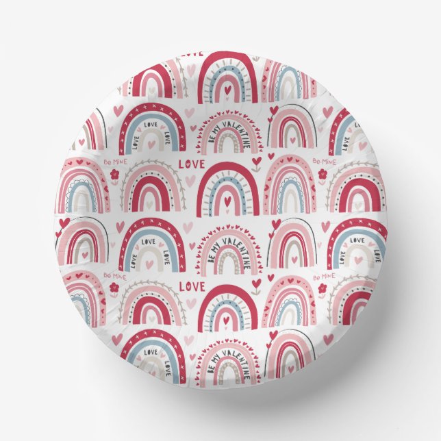 Be My Valentines Day Rainbow  Paper Plate (Front)